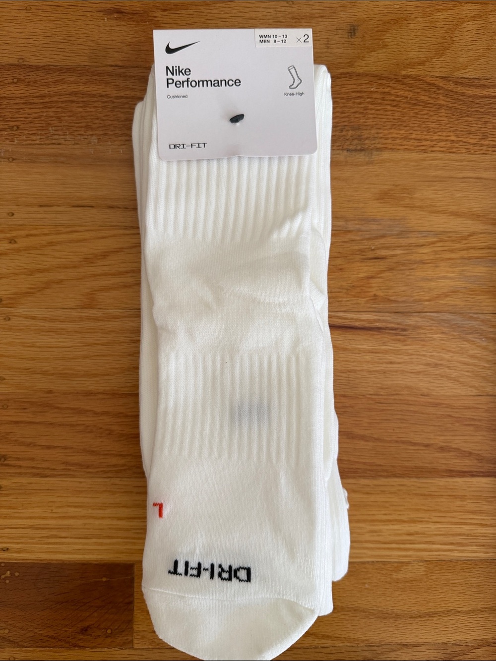 2 pair Nike White Dri-FIT Knee-High Athletic Socks